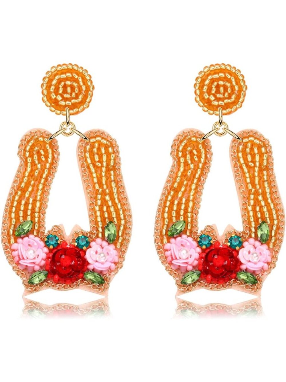 Handmade Beaded Horseshoe Earrings for Women | Western Flower Dangle Jewelry